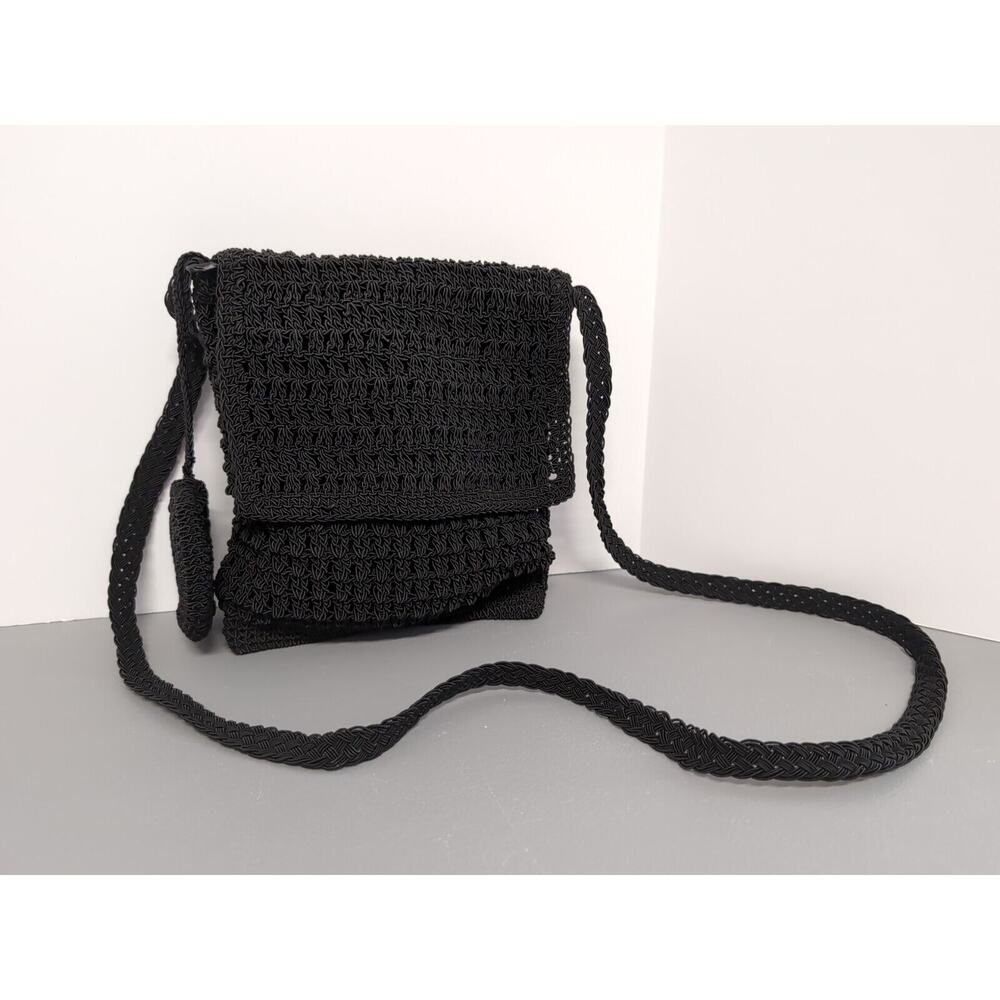 Carlo D'Santi Cable Knit Crossbody Shoulder Bag Black Handbag w/Coin Purse
